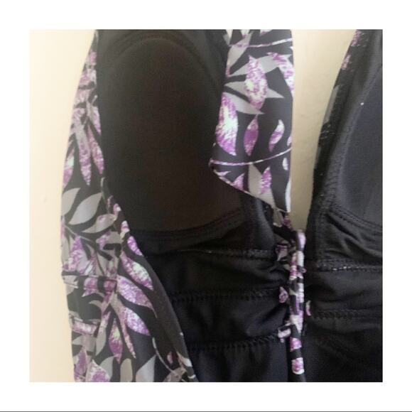Snozu One-Piece Swimsuit Floral Black Purple Size 10 NWOT Tropical Beach - Picture 8 of 11